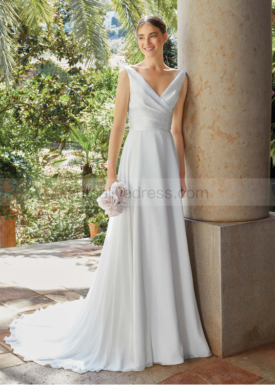 Pleated Ivory Mikado Chiffon V Back Wedding Dress